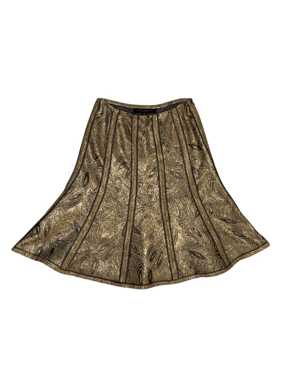 Carmen Marc Valvo Collection Flared A-Line Gold Brocade Skirt Paneled Seams 4